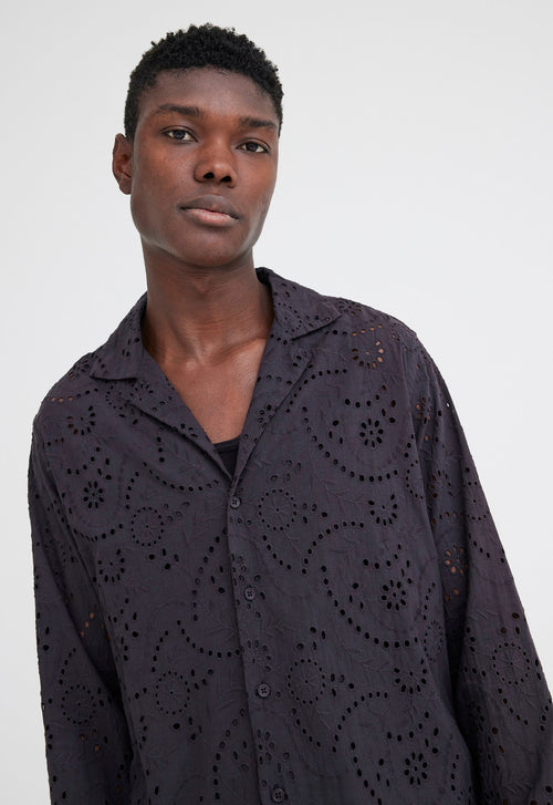 Jac+Jack Baro Cotton Embroidered Shirt - Black